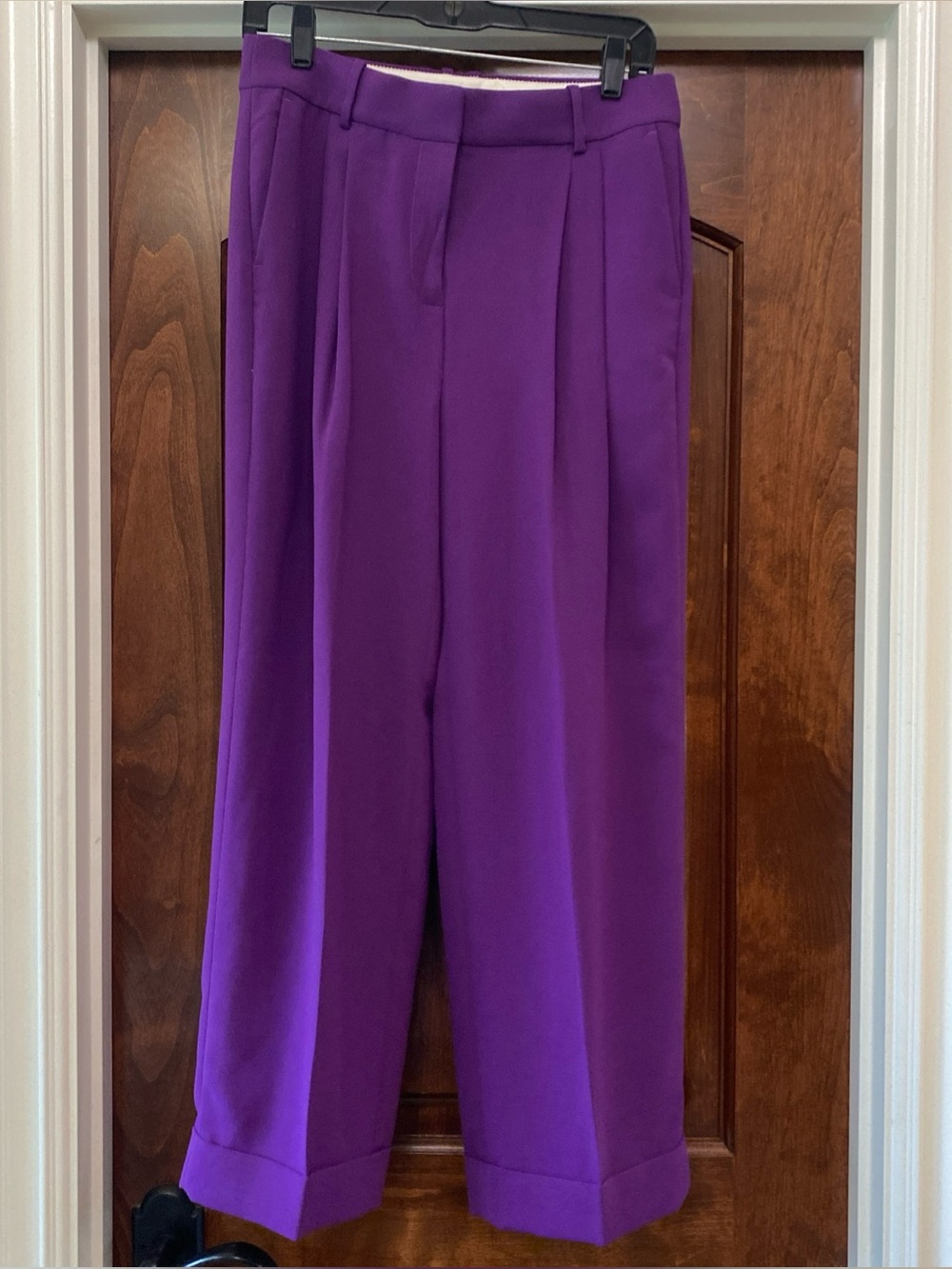J. Crew Essential Wide-Leg Cuffed Trousers Pants in Purple Sz 4P